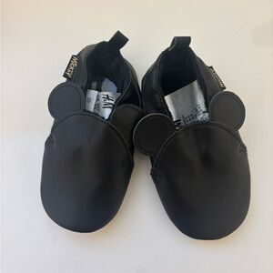 H&M Black Baby Slip-On Shoes with Mickey Ear Accent